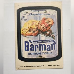 🧻 RARE Tan Back Vintage 1973 Wacky Packages - Barman Sticker (Topps) trading🍻